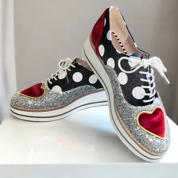 Betsey Johnson Shoes - Betsey Johnson Platform Oxford Walker Silver Sparkle Shoes Size 7.5
